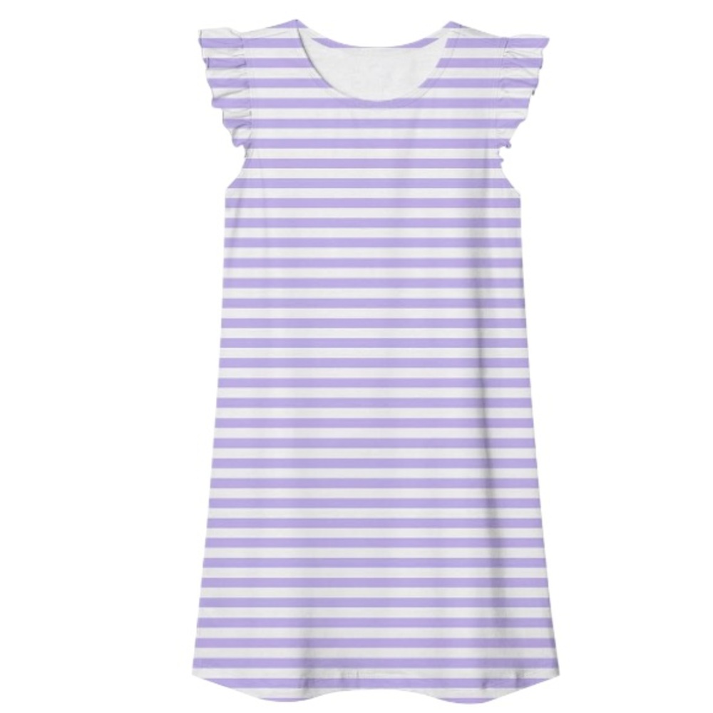 Nightgown Lavender Stripe Flutter Ruffled Cap Sleeve NEW
